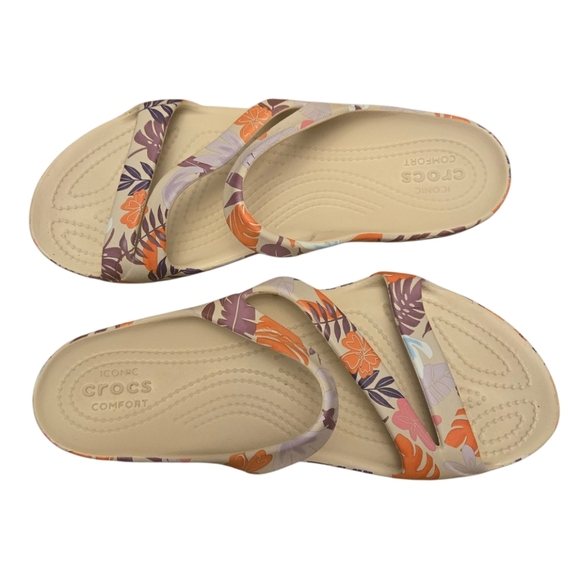 Crocs Kadee II Tropical Print Flip Flop Strappy Sandals Size 9 - Picture 2 of 10